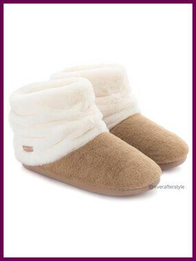 Faux Fur Lined Memory Foam Fuzzy Bootie Slippers Rubber Sole